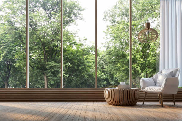 Living room with floor-to-ceiling windows